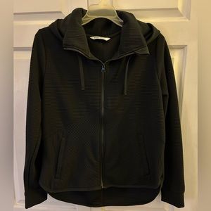 Black Textured Hooded Zip-Up Jacket